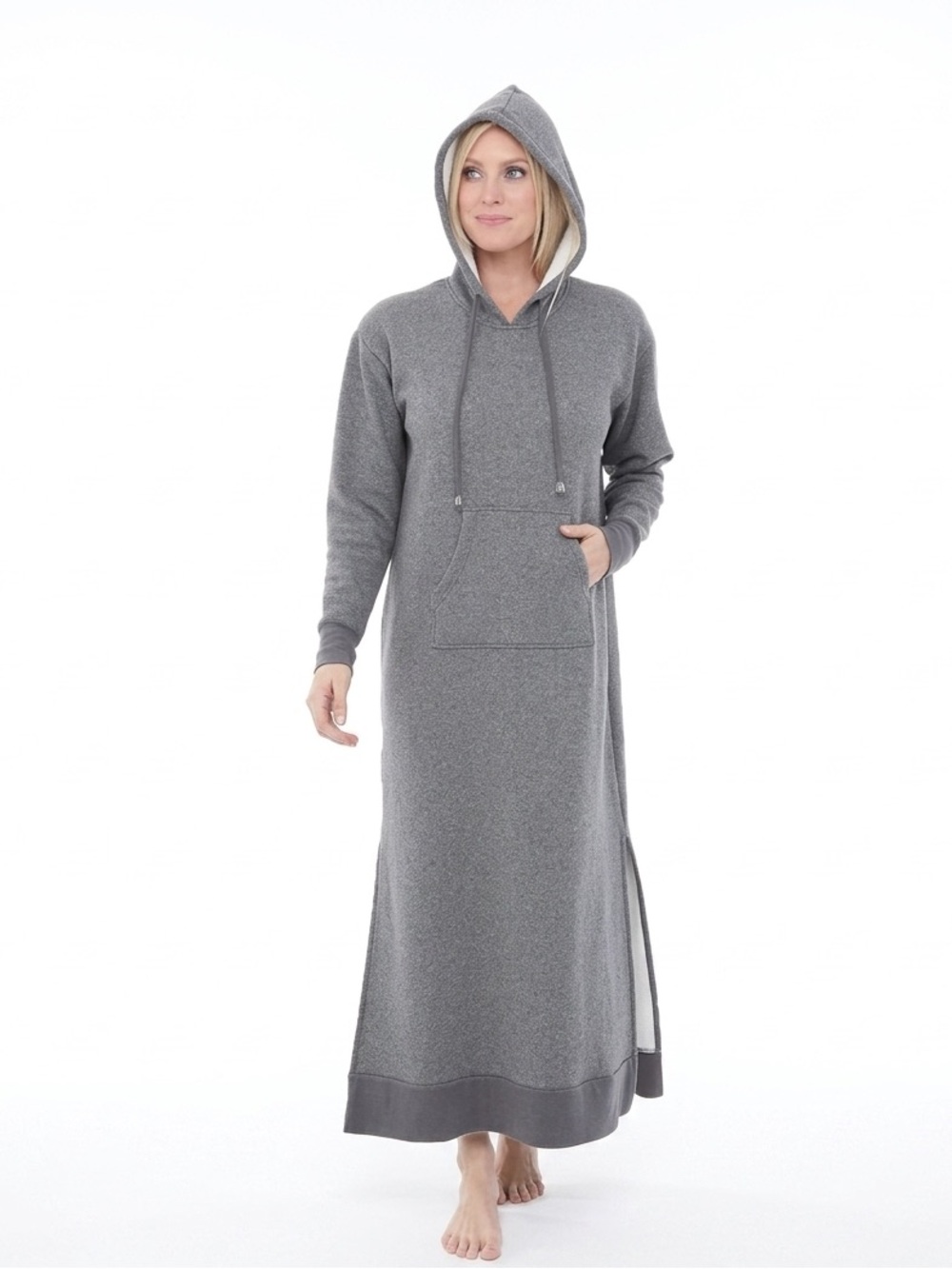 Alexander Del Rossa Long Fleece Pullover with Hood & Pocket